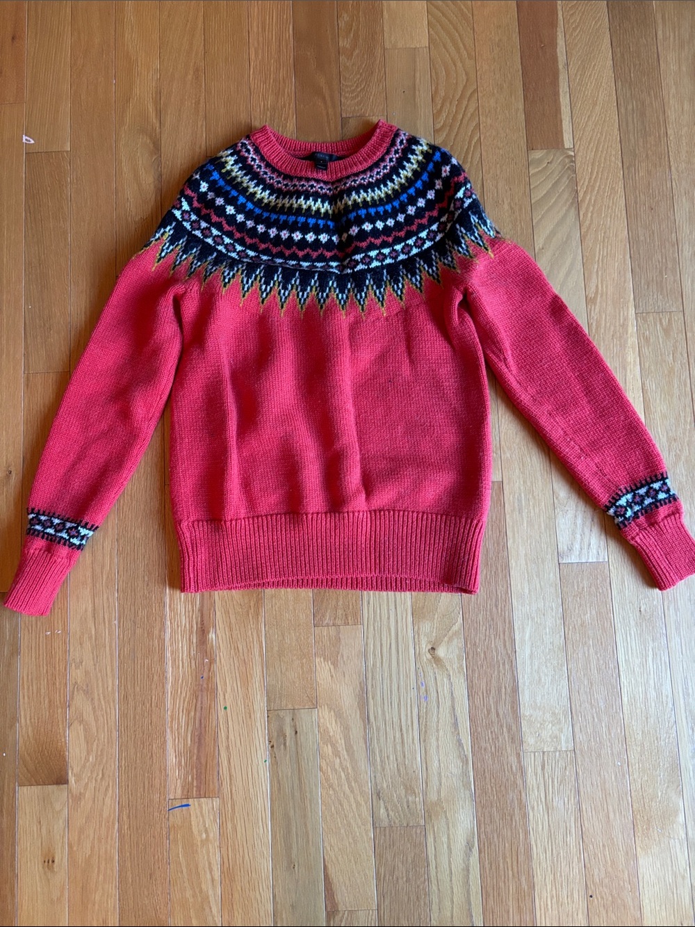 J. Crew Coral Fair Isle Yoke Crew Sweater